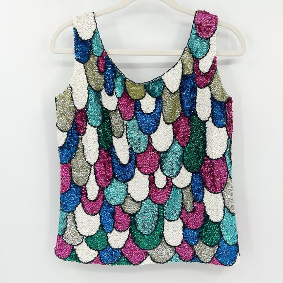NWT The Broadway Deadstock Vintage 1960s Disco 100% Wool Fish Scale Sequin Top M - Picture 1 of 8